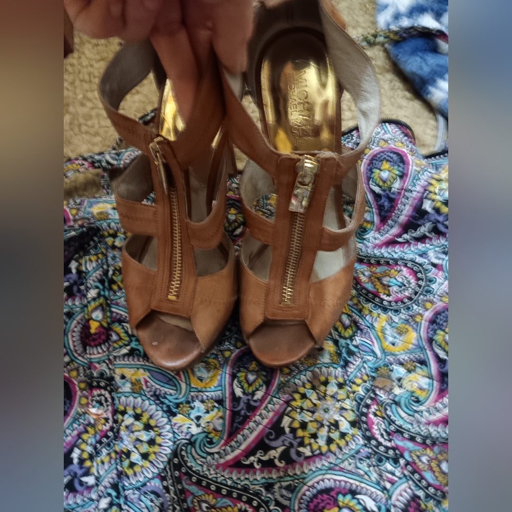 Michael Kors Leather Platform Heels - Camel Tan